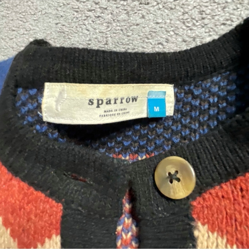 Sparrow Anthro Multicolor Geometric Lodestar Wool Cardigan Sweater Medium - Picture 5 of 9